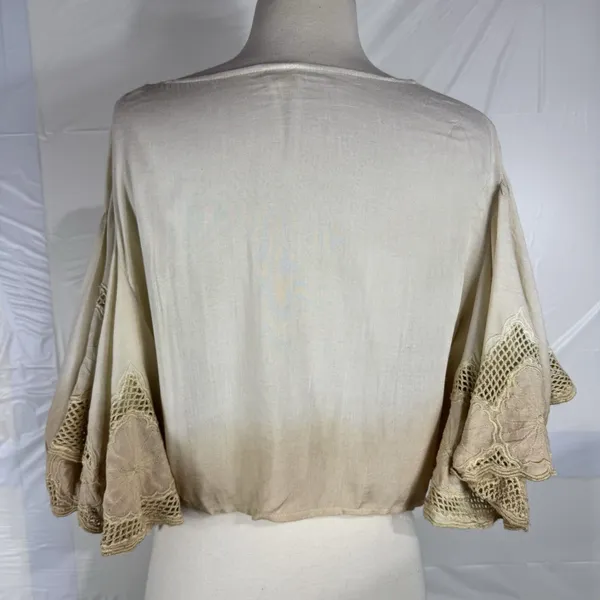 Surf Gypsy Crop Top M Boho Cowgirl Western Flutter Sleeve Coverup Ombré Neutral - Image 7