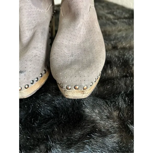 VOLLSJO SUEDE LEATHER WOODEN heel studded booties boots 39 8.5 - Image 3