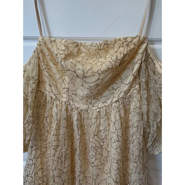 Verb by Pallavi Singhee Ninon Ivory Gold Sequin Tulle Midi Dress Small Fairy NWT - Image 5
