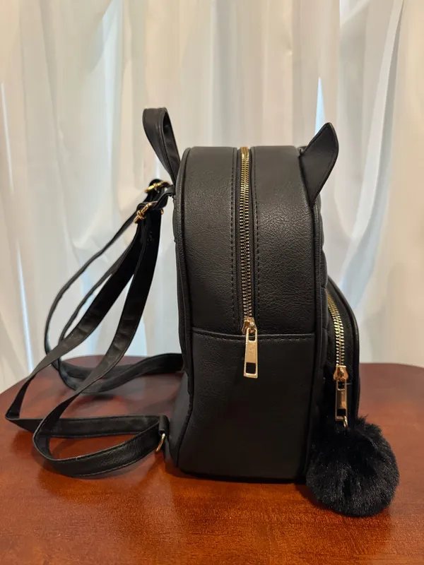Under One Sky Black Quilted Cat-Ear Faux Leather Backpack - Image 4