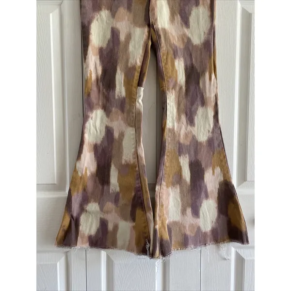 Versona Abstract Print Flare Jeans Womens‎ Size 28 Brown Tan Boho Denim - Image 3