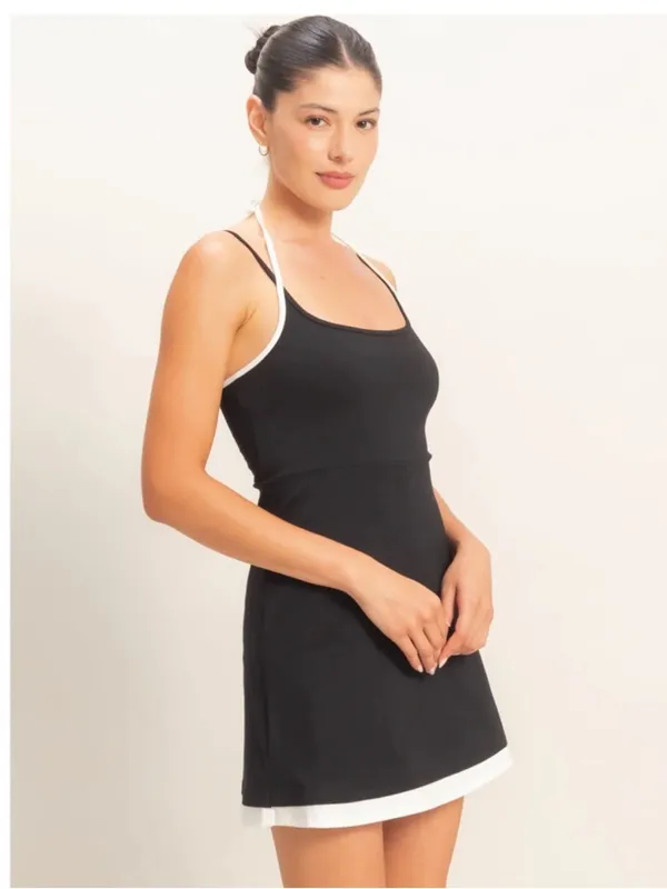 NEW HYFVE Black Halter Mini Romper Dress Built In Shorts Cotton Stretch Large - Image 2