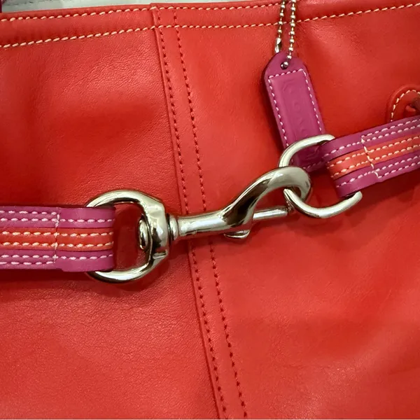 Rare Vintage Authentic COACH 9286 Leather Red-Orange/Pink Hampton Carryall Tote - Image 13