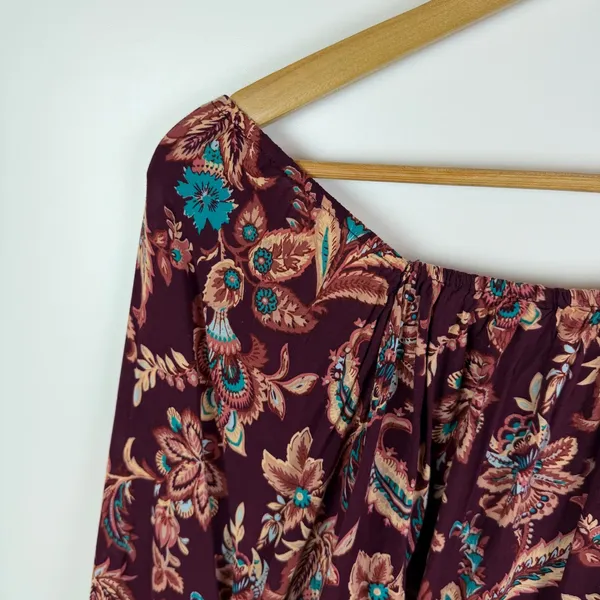 Cato Boho Floral Peasant Bell‎ Sleeve Blouse Size 22/24W Burgundy Lightweight - Image 3