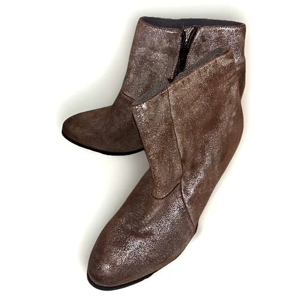 Seychelles Womens 9 Metallic Bronze Shimmer Leather Ankle Boots Block Heel‎ Zip - Image 2