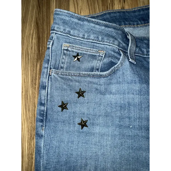 Levi's 535 Super‎ Skinny Jeans Womens Sz 30 Blue Denim Stars Accents Artsy Art - Image 3