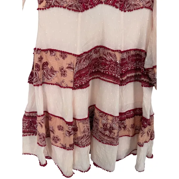 Free People Women's My Love Mini Dress Pink Size XS Boho Pom Pom Balloon Sleeves - Image 6