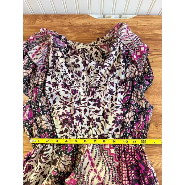 Ulla Johnson Asis Midi Dress Cotton Silk Batik Floral Tiered Purple Fuchsia 0 - Image 8