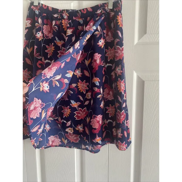LOFT‎ Floral Faux Wrap Skirt Womens Size M Blue Pink Elastic Waist Garden Summer - Image 4