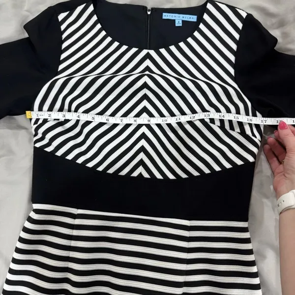Antonio Melani Womans Dress Black‎ White Striped 3/4 Sleeve Sheath size 8 - Image 6