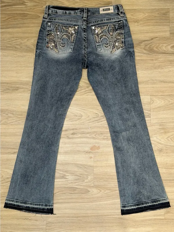 Fleur by Miss Me Y2K Western Bling Fleur De Lis Embellished Bootcut Jeans - Image 7