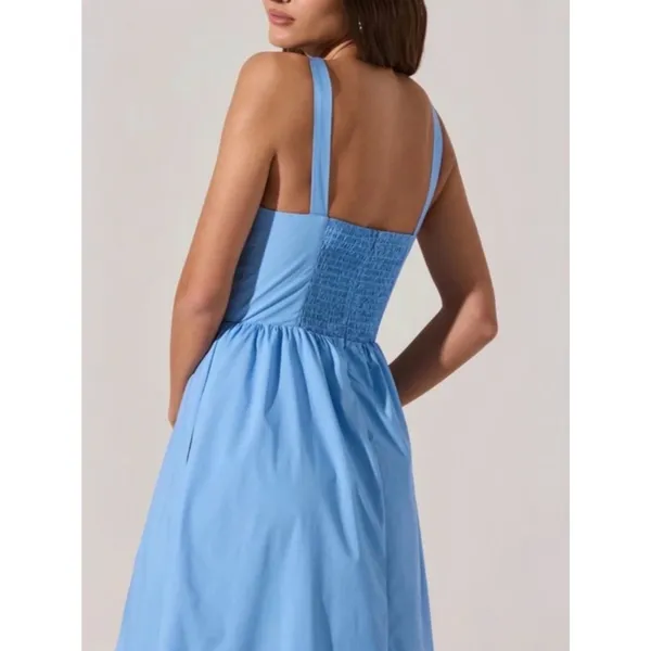 ASTR The Label Blue Corset Midi Dress Fit Flare Smocked Back Pockets Size Large - Image 10