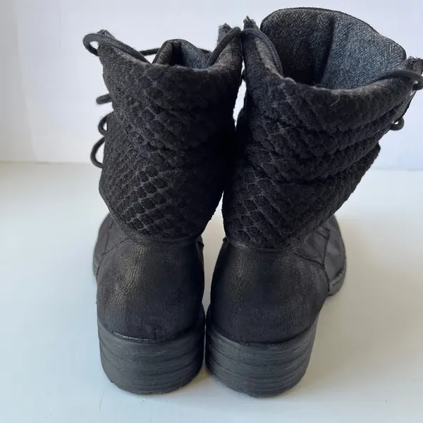 BOC Combat Womens Boots Size 6M Y2K Knit Cuff Boho Grunge Black Stacked Heel - Image 6