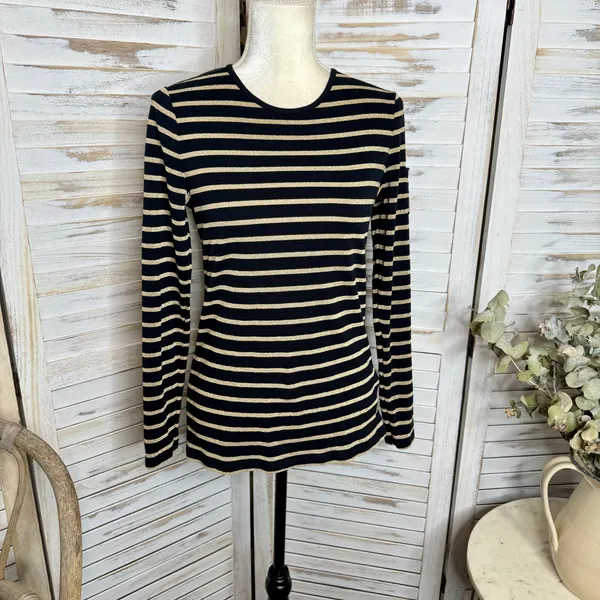 LAUREN RALPH LAUREN Black Gold Stripe Top Monogramed Arm Pocket Medium - Image 3