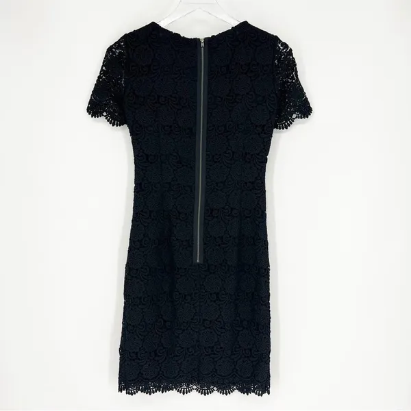 Reiss Swift Guipure Lace Short Sleeve Cocktail Shift Mini Dress Women's‎ 0 Black - Image 3