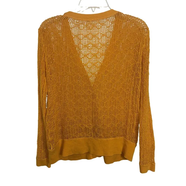 Free People FP Beach Golden Yellow Open Knit Button Cardigan Pockets Small Boho - Image 2