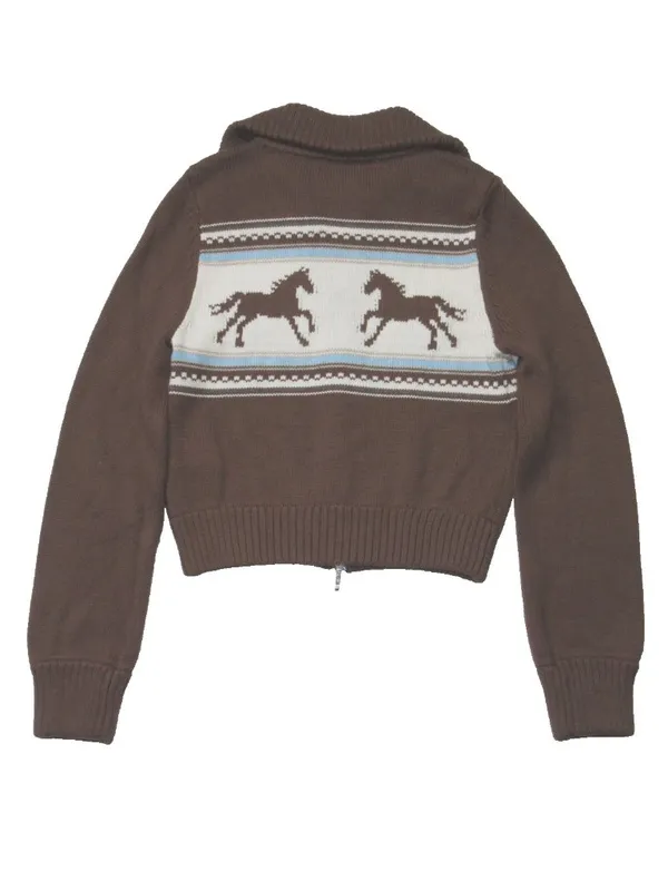 NWT Abercrombie & Fitch Western Horse Cardigan in Brown Crop Sweater XS - Image 7