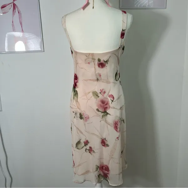 Maurices Deadstock Floral Cream‎ Rose Vintage Y2K Midi Dress Womens Medium - Image 4