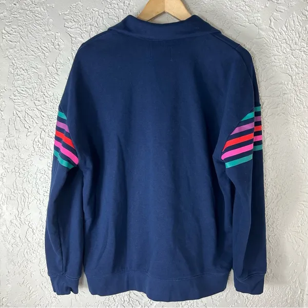 Land’s End Serious Sweats Striped Long Sleeve Collared Pullover Sweatshirt - Image 2