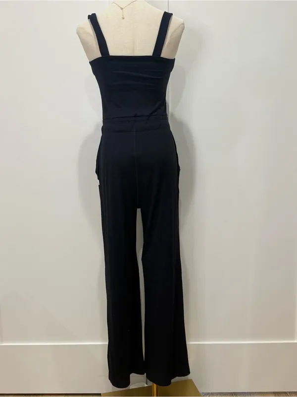 Vuori Mudra Pose Jumpsuit Small Black Wide Leg Square Neck Athleisure Lounge - Image 7