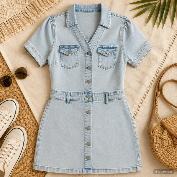 Celebrity Pink Light Wash Denim Button Down Mini Dress juniors Small - Image 2