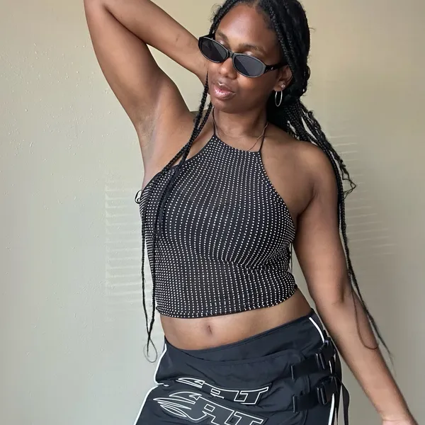 Zara Black Mesh Silver Studded Halter Crop Top Size Small - Image 2