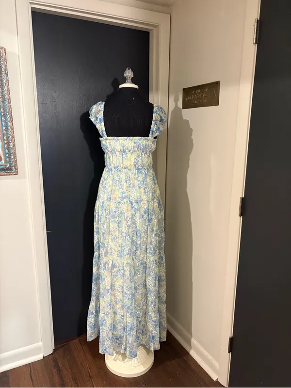 NWT Sabo Skirt Light Blue Floral Maxi Dress with Puff Sleeves - Image 3