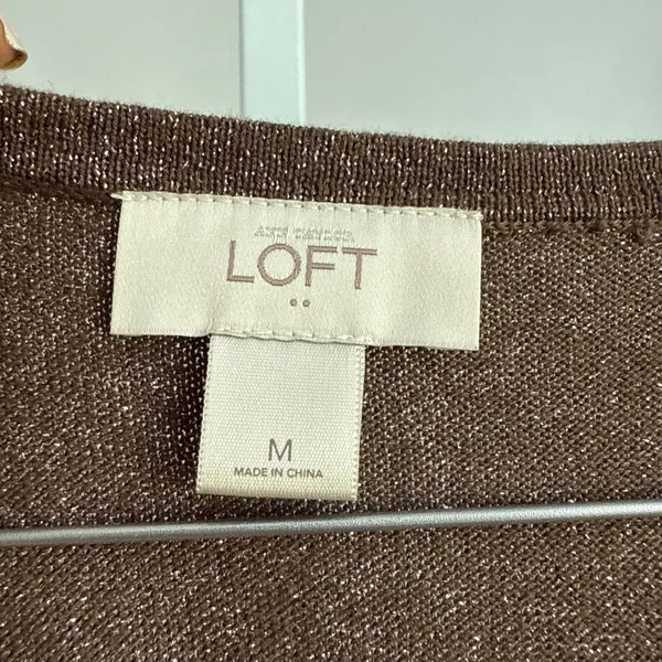 LOFT Brown Metallic Cardigan Sweater size Medium minimalist‎ quiet luxury - Image 4