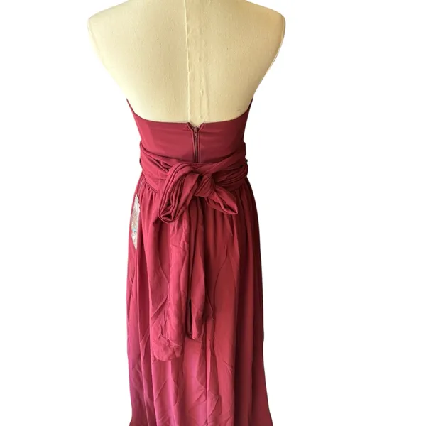 Birdy Grey - NWT Grace Chiffon Cabernet Strapless Bridesmaid Gown Sz XS - Image 5