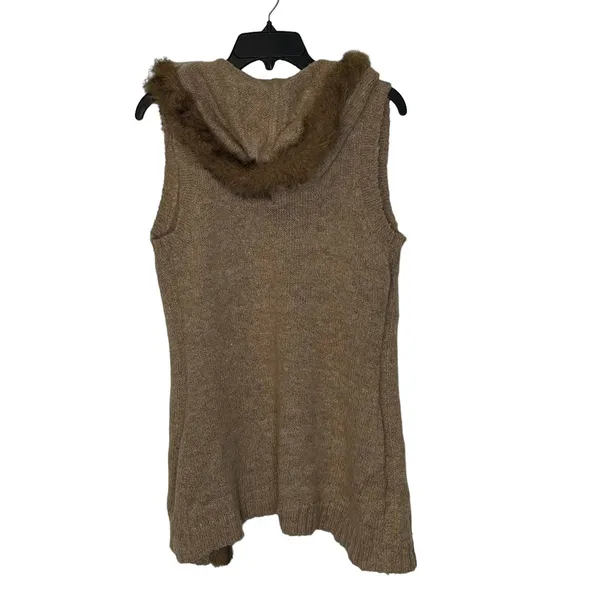 Christopher & Banks Open‎ Hooded Brown Vest Fux Fur Trim Wool Blend Women Small - Image 8