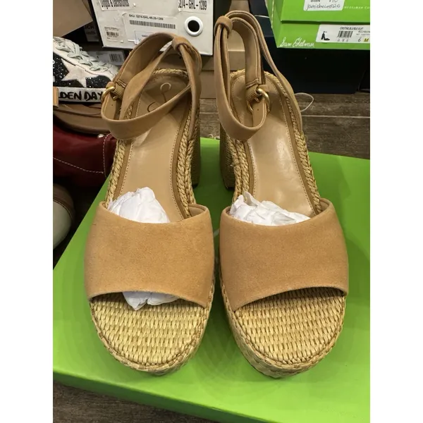 New Womens Sam Edelman Immie Ankle Strap Sand Suede Heeled Sandals‎ Size 10 M - Image 4