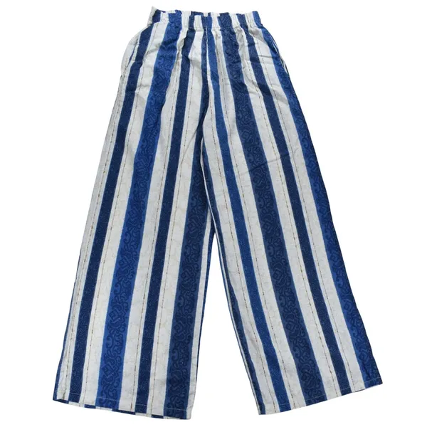 Bellambra Italy Blue White Striped Wide Leg Pants Damask Metallic Accents Medium - Image 2