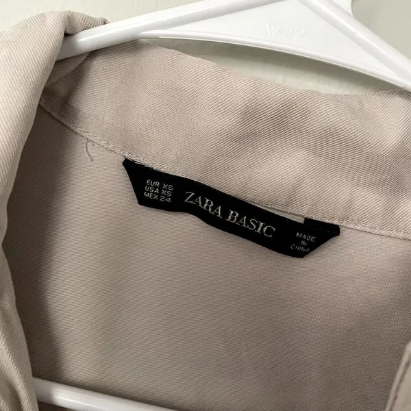 Zara Basic tan cream‎ jacket button down pockets elastic sides trendy classic Size XS - Image 5
