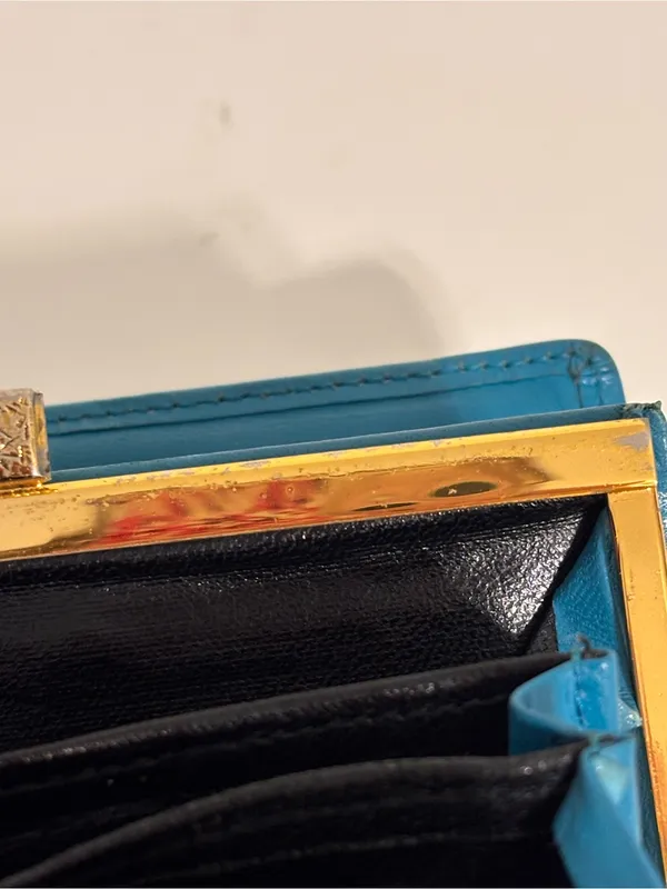 YSL Yves Saint Laurent Vintage Turquoise Blue Womens Wallet kiss-lock YSL logo - Image 15