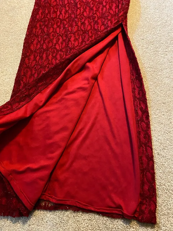 Nordstrom Reggio 90s Vintage Women Sequin Red Formal Dress Side Slit Size 4 - Image 3