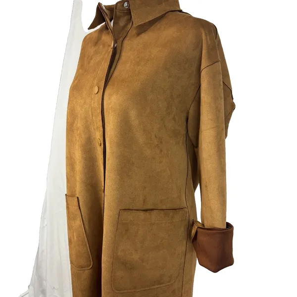 Well Worn Shacket Womens S Brown Faux Suede Snap‎ Buttons Chic Casual Minimalist - Image 2