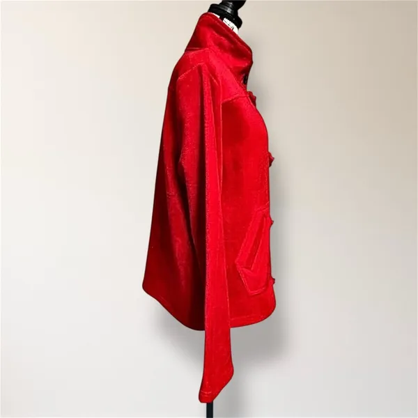 Dressbarn L Red Fleece Toggle Button Jacket Mock Neck Pockets‎ Cozy Outerwear - Image 4