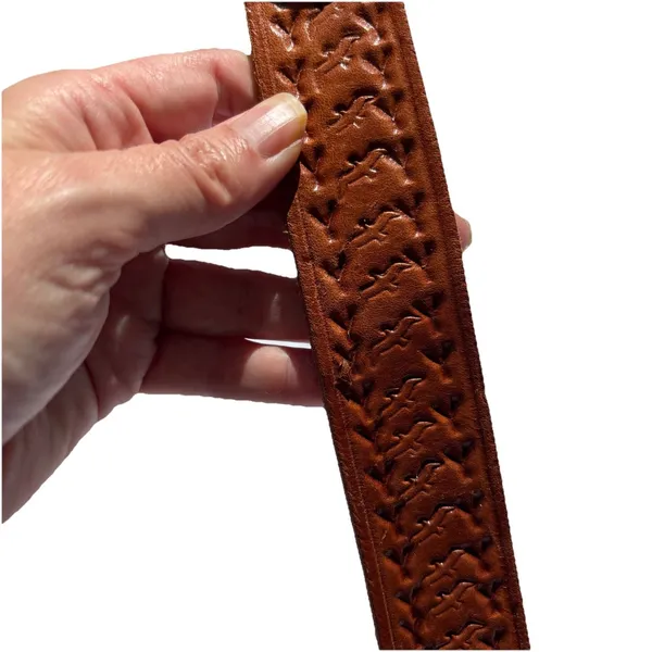 Vintage Hand‎ tooled Braided Leather Belt Embossed Eagle Design Brown Large - Image 2