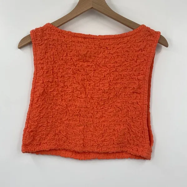 Free People 2 Piece Set Smocked Cropped Tank High Waist Mini Orange Womens Large - Image 4