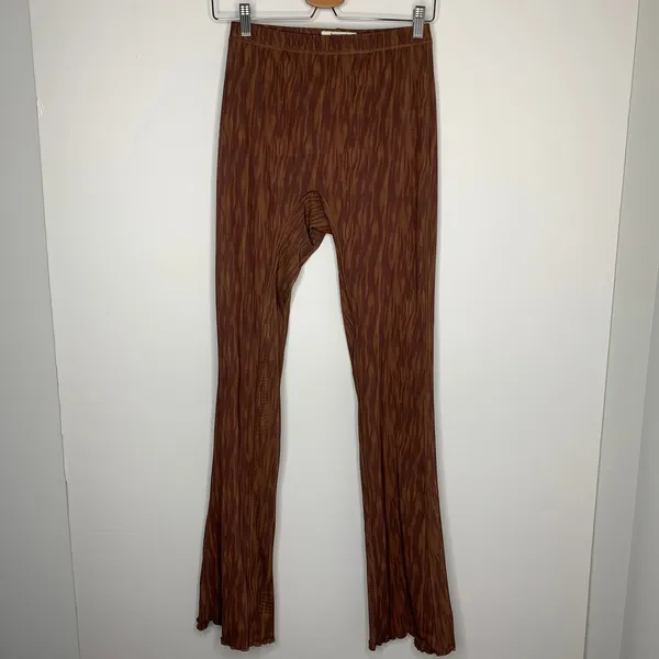 House of CB Erin Mesh Chocolate Brown Print Flare Pants Womens Small - Image 4