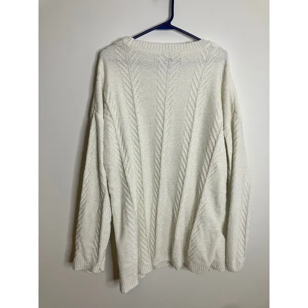 Orvis Chenille Cable Knit Sweater Womens XXL White Excellent Crew Neck Soft - Image 5