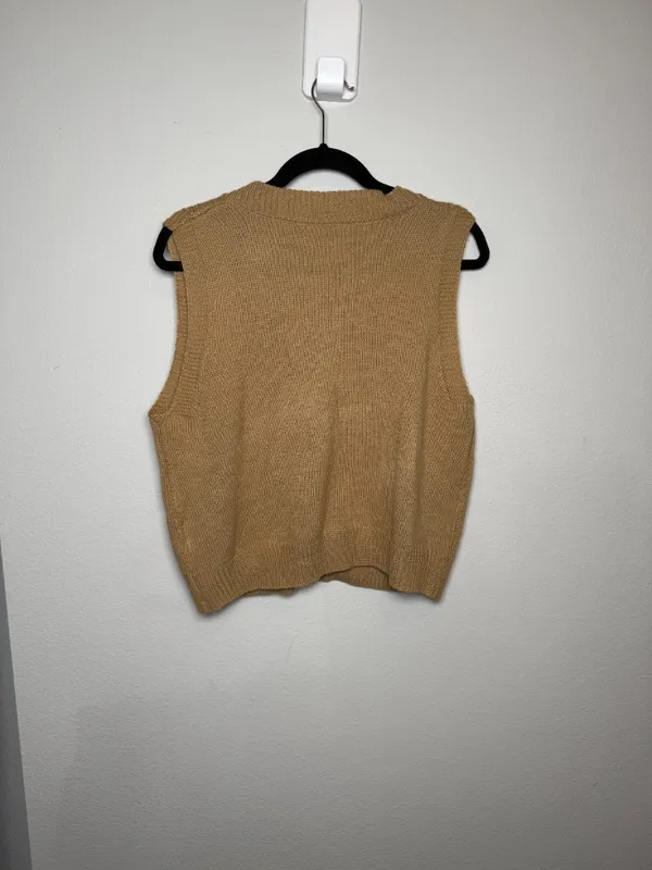 Tan Cropped Knitted Sweater Vest  - Image 2
