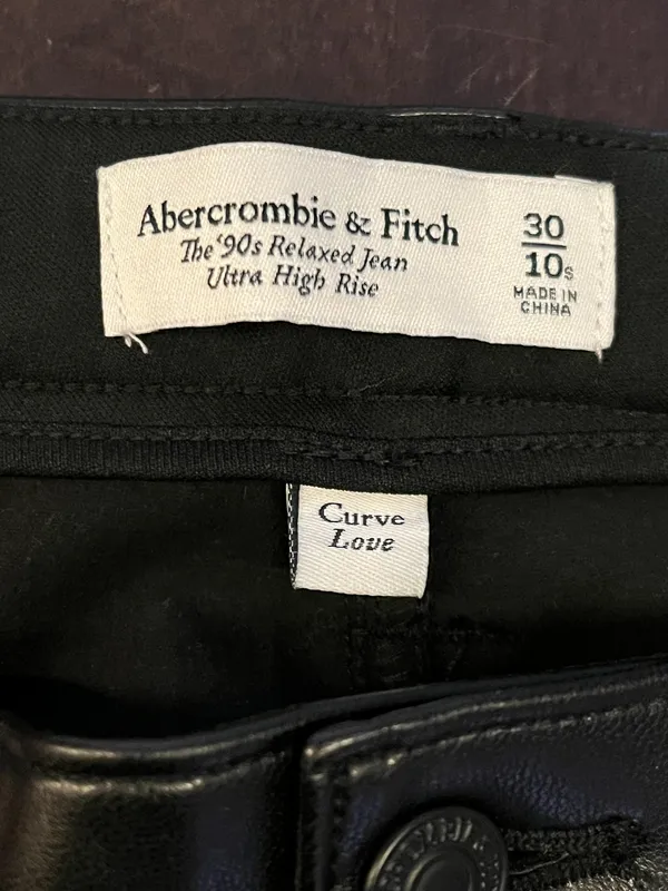 Abercrombie & Fitch Curve Love 90s Relaxed Jeans Womens 10S Black Faux Leather - Image 7