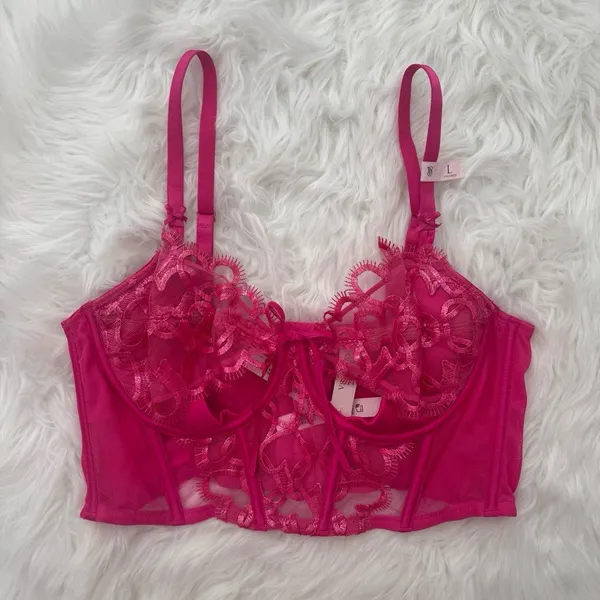 Victoria’s Secret Dream Angels Wicked Shimmer Heart Embroidery Corset Pink Large - Image 3