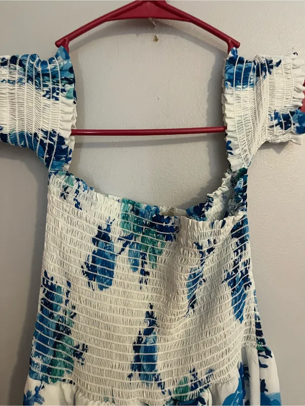 Altar'd State White Maxi Dress with Blue Floral Print - Image 3