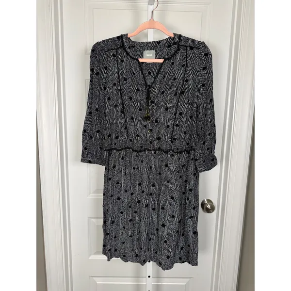 Maeve Anthropologie Black & White Polka Dot‎ Dress Artsy Boho Parisian - Image 2