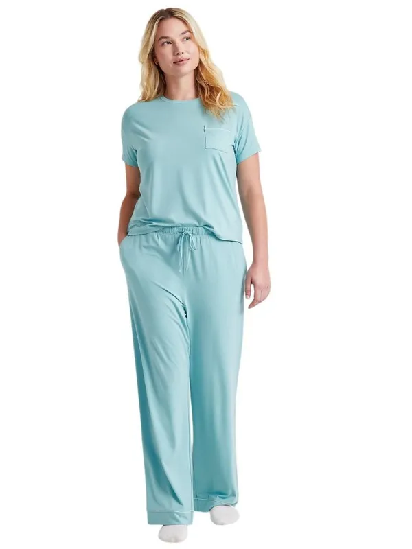 State Of Day Womens 2-Pc. Fluid Knit Pajamas Set 100189787MS Canton Blue Green M - Image 9