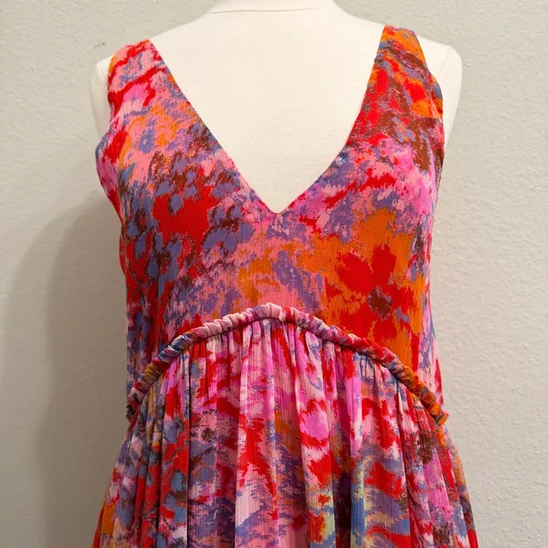 Free People Julianna Maxi Dress Small Red Floral Tiered Chiffon Sheer Boho Chic - Image 15