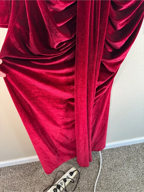 Burgundy Red Velvet Plunging Neckline Maxi Dress Gown Womens XL Holiday Party - Image 10