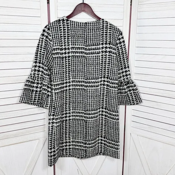 Zara Houndstooth Check Bell Cuff Shift Mini Dress Black Cream Medium‎ - Image 10